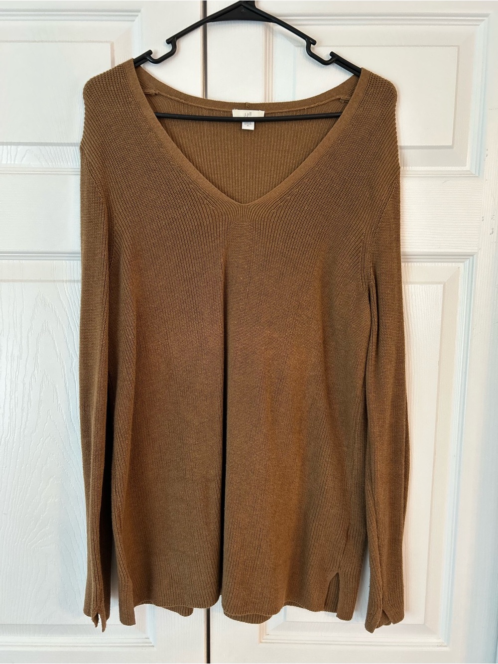 NWOT J.Jill Women’s Brown V-Neck Knit Side Slit Cotton Tunic Blouse Shirt Size M